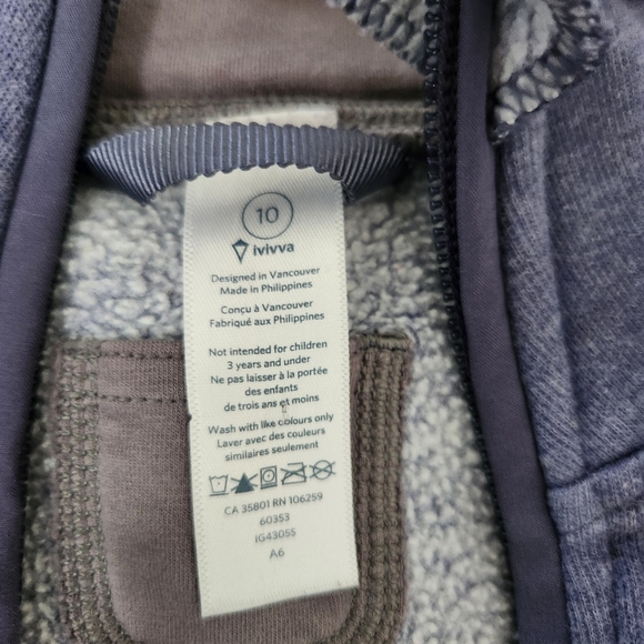Ivivva By Lululemon Blue Full Zip Hooded Sweatshirt Hoodie Blue Cozy Size 10 - Picture 4 of 12